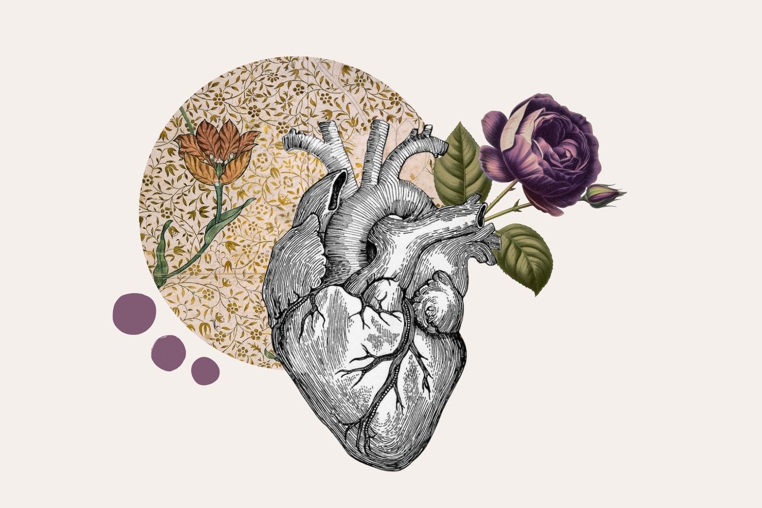 vulnerabilità e comunicazione: per raffigurare il concetto, il collage nell'immagine è un cuore anatomico dal quale sboccia una rosa